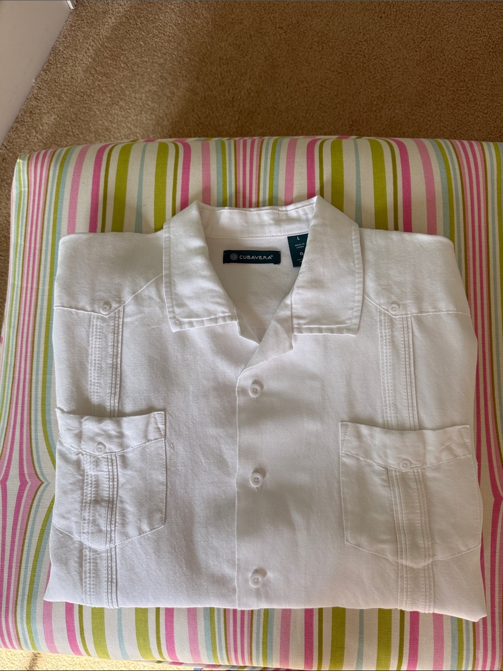 Men’s White Cubavera Size L SS Shirt